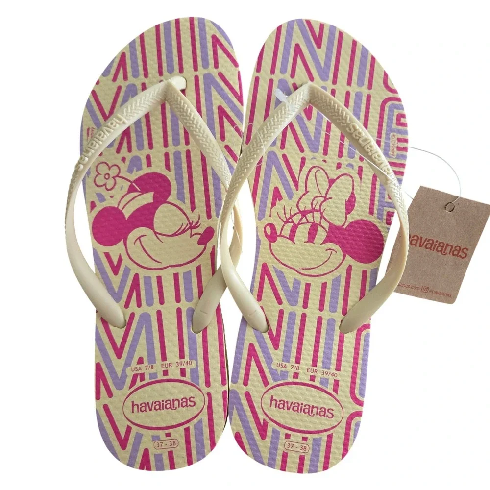 Havaianas Flip Flops Womens Size 7/8 Buttercream New Minnie Mouse Disney Sandals
